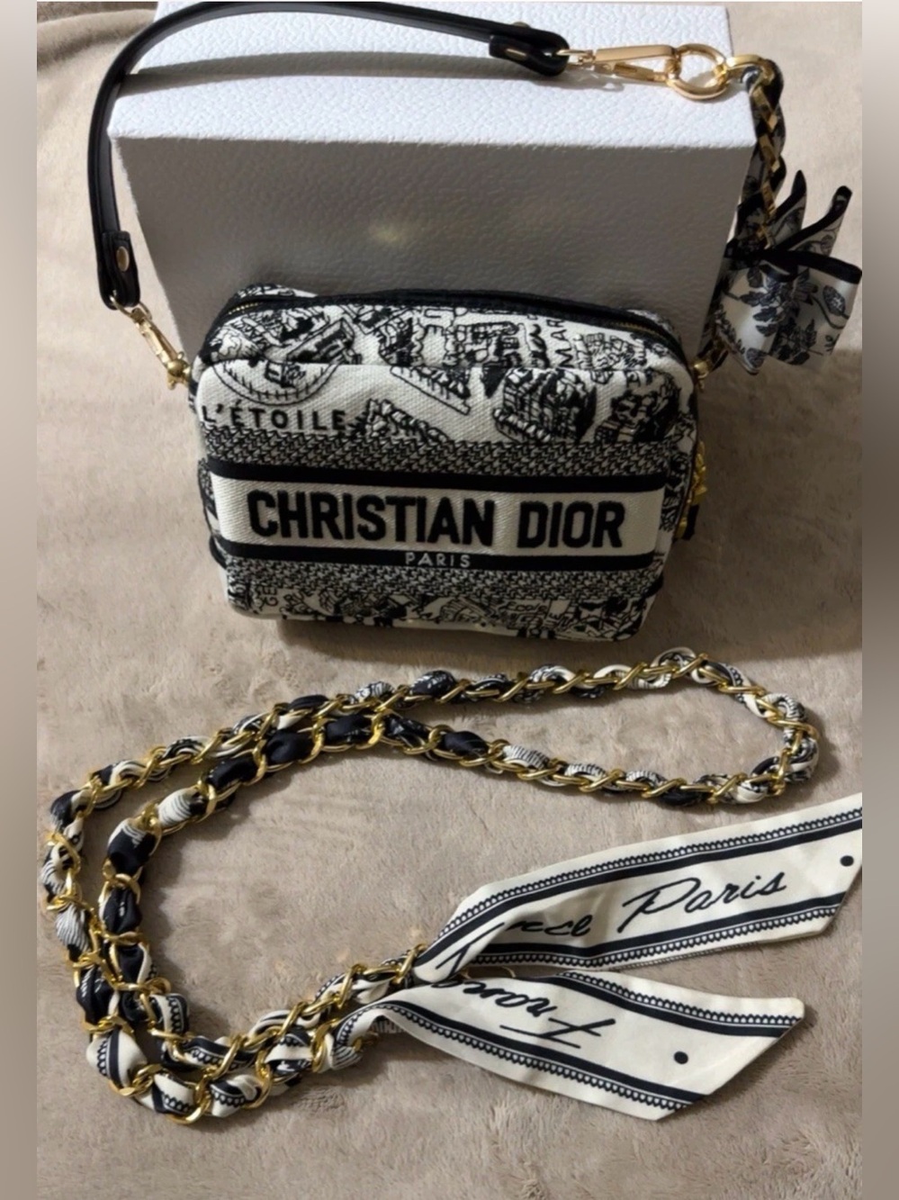 Dior Beauty Plan De Paris Embroidered Cosmetic Pouch/crossbody with 2 Chains🤩 - Picture 4 of 10